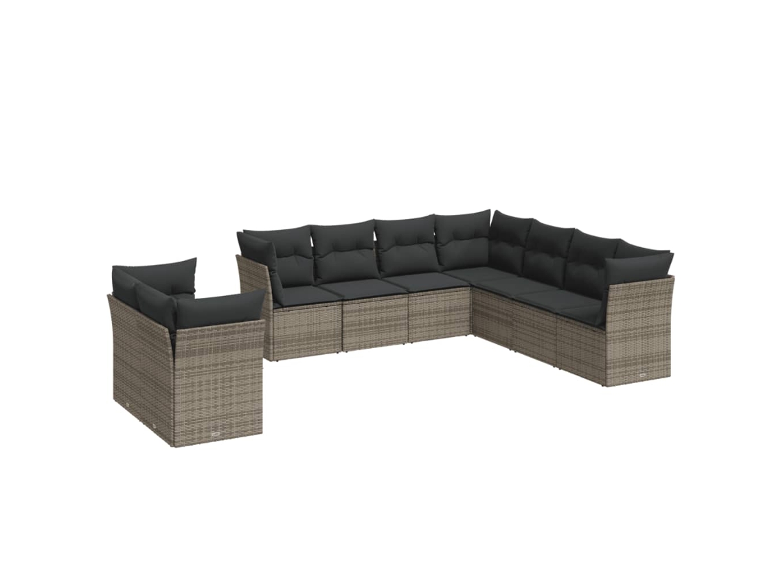 Conjunto de 9 sofás para jardim com almofadões Vime Pe Cinzento MAISON EXCLUSIVE (90x200 cm)