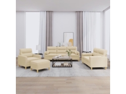 Conjunto de Sofás com Almofadas 4 Pcs Tecido Creme MAISON EXCLUSIVE
