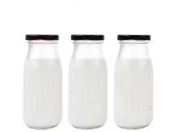 3 Unidades De Garrafas De Vidro 250ml Com Tampas Negras Bonitas Para Leite Iogurte Decoração