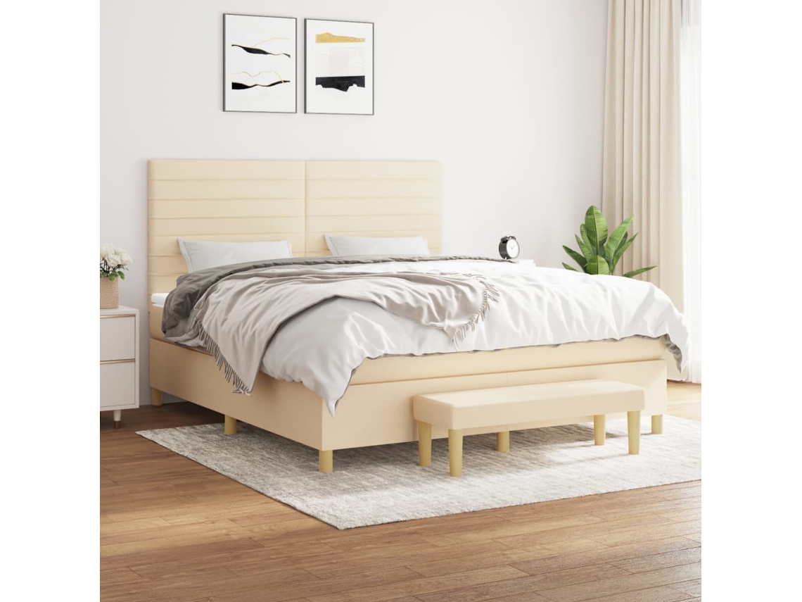 Vidaxl Cama Com Molas/colchão 160x200 Cm Tecido Cor Creme