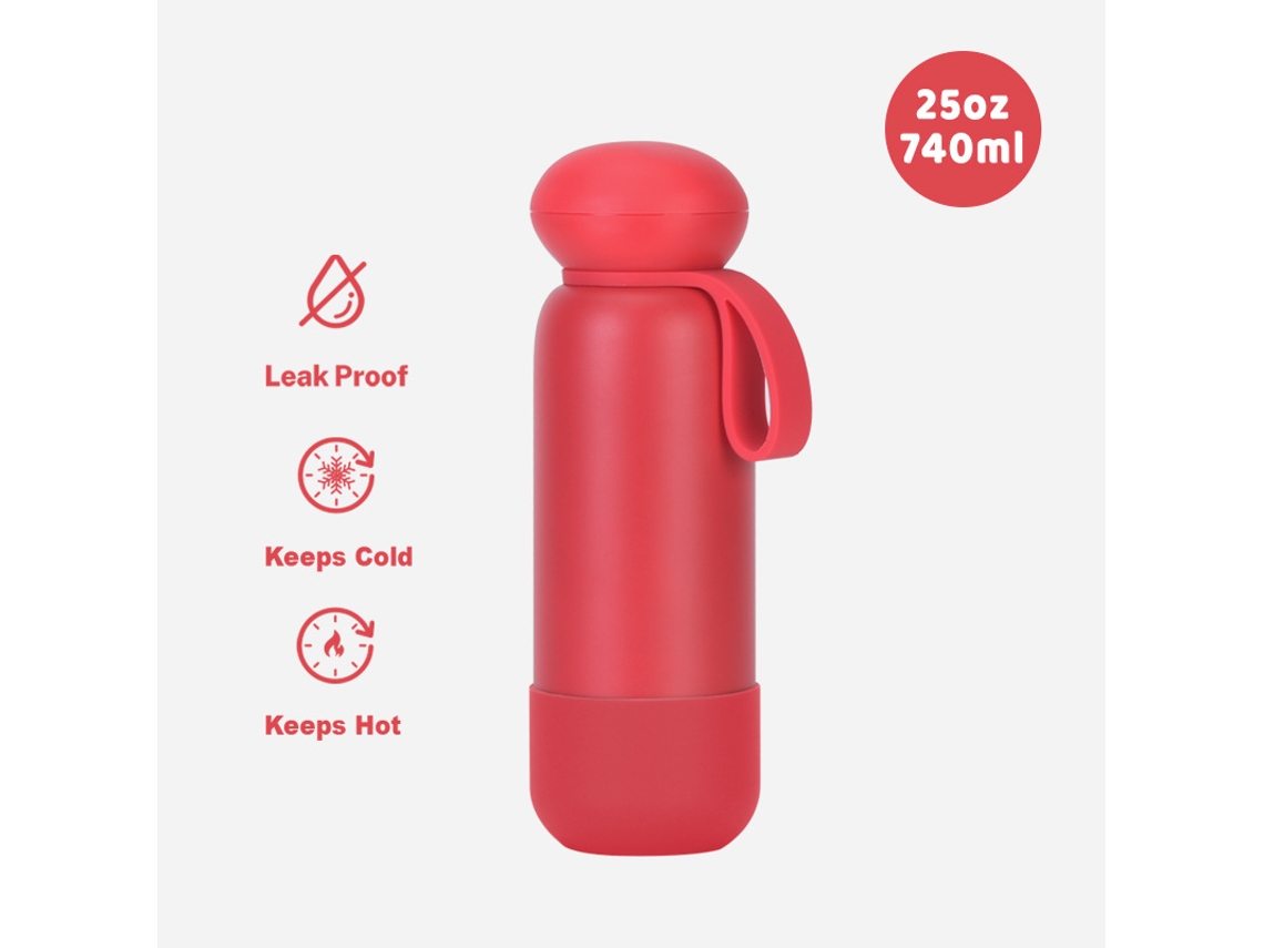 Garrafa Térmica Czhhmart, Portátil De Aço Inoxidável, Grande Capacidade Com Alça, 25oz /740ml Vermelho