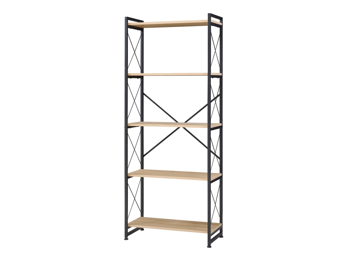Estante De Pé Skørping 5 Prateleiras Metal 160x65x30cm Preto / Efeito Carvalho [EN.CASA]