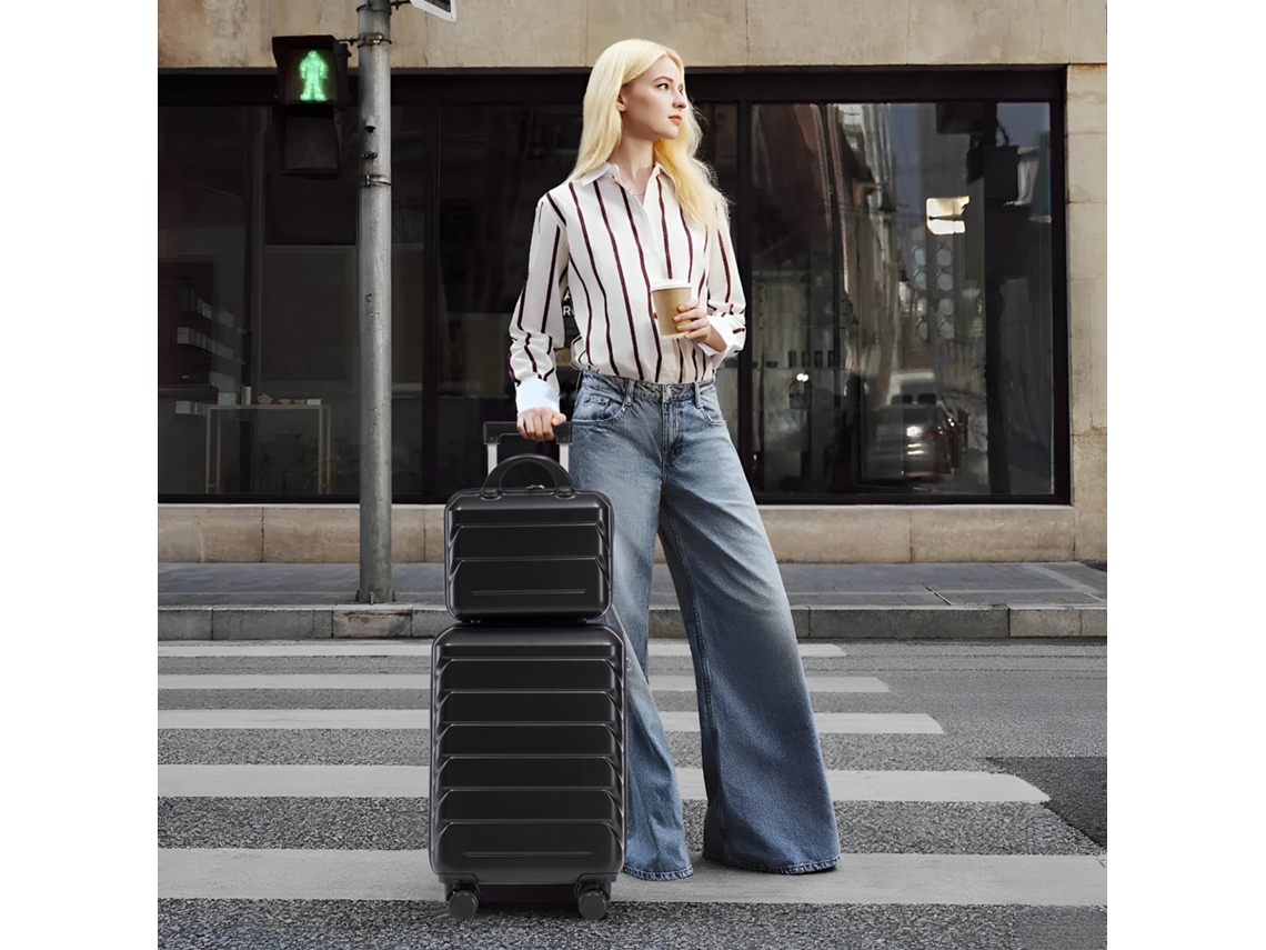 Conjunto De Duas Malas De Viagem Com Rodas Giratórias Em Abs, Tamanho 14/19, Com Cadeado Combinado E Necessaire De 14 . Sini Tech Store (preto)