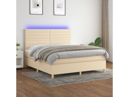 Cama Box Spring C/ Colchão E Led 160x200 Cm Tecido Cor Creme