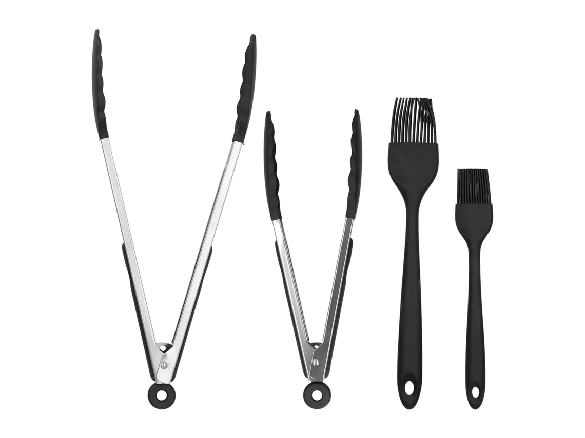 4pcs Cooking Pinças Set Preto Durável Multiuso Resistente Escova De Silicone Para Cozinha Restaurante