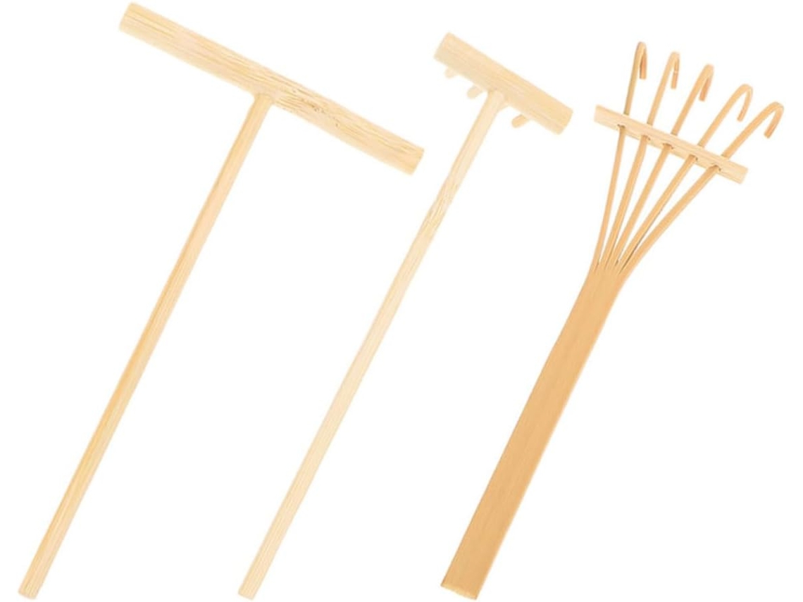 Kit de 1 Mini Rastelo de Bambu para Areia. Rastelo Pequeno, Prático e Suave para Jardinagem. Acessório Elegante para CHABERLU