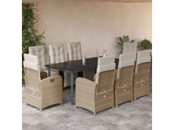 Conjunto 9 Peças Jantar P/ Jardim Com Almofadões Vime Pe Bege Dkd Home Decor