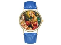 Relógio de pulso unissex de quartzo com pulseira de PU e mostrador redondo com padrão de figuras (azul royal)