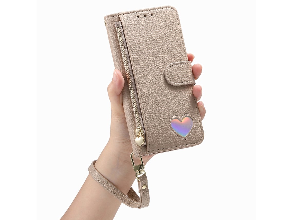 Capa Chrui Para Samsung Galaxy S26, Modelo Carteira Com Alça Transversal, Design De Coração (compatível, Cáqui)