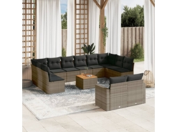 Vidaxl 13 Pcs Conjunto Sofás P/ Jardim C/ Almofadões Vime Pe Cinzento
