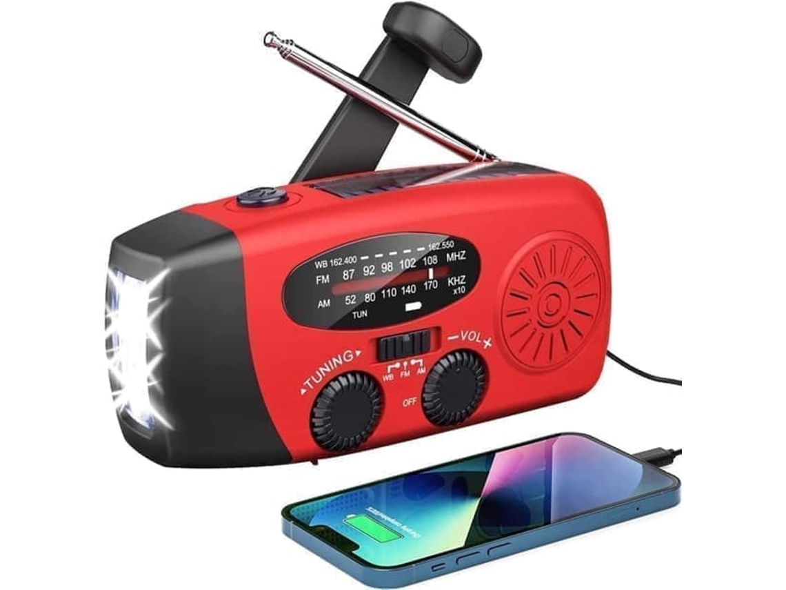 Rádio de Manivela AQUAFORGE com célula solar, lanterna led e bateria externa de 2000mah com função sos