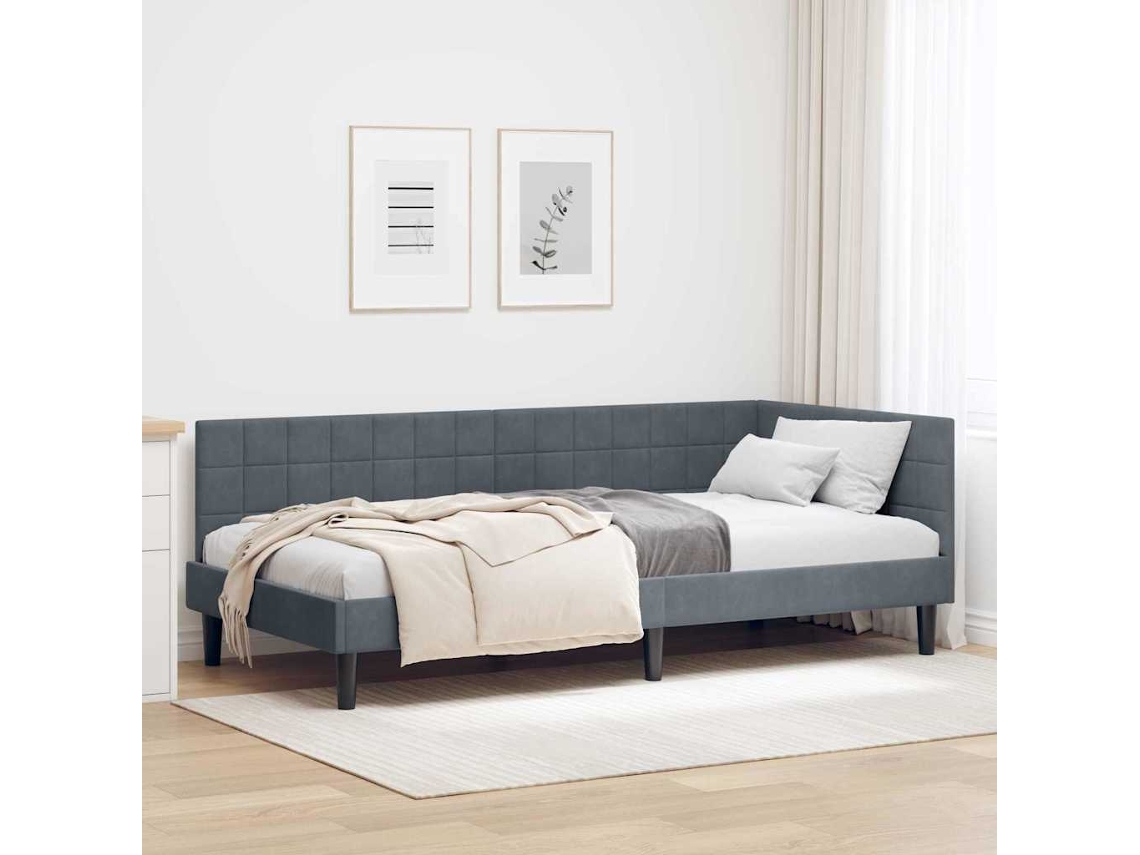 Vidaxl Estrutura De Cama De Canto Cinza Escuro 90 Cm X 200 Cm Veludo
