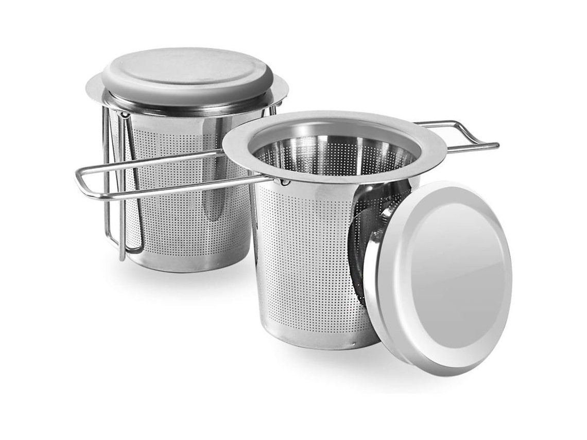 2025 Nuevo Set 2 Coladores De Té De Acero Inoxidable Con Mango Doble Plegable Y Tapa Para Colgar