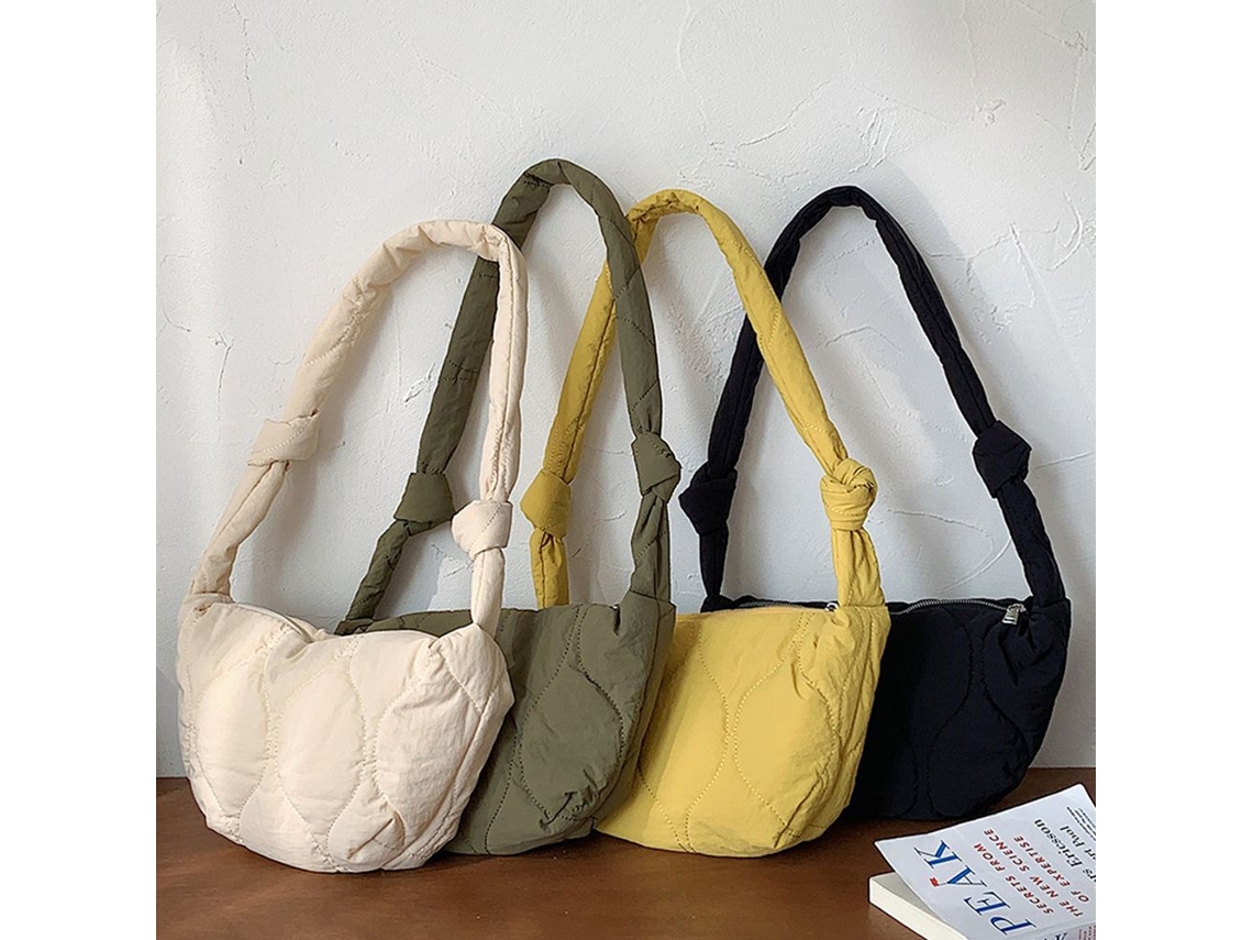 Bolsa de Ombro Xadrez, Mão Bufante, Tecido Acolchoado Verde AQUAFORGE