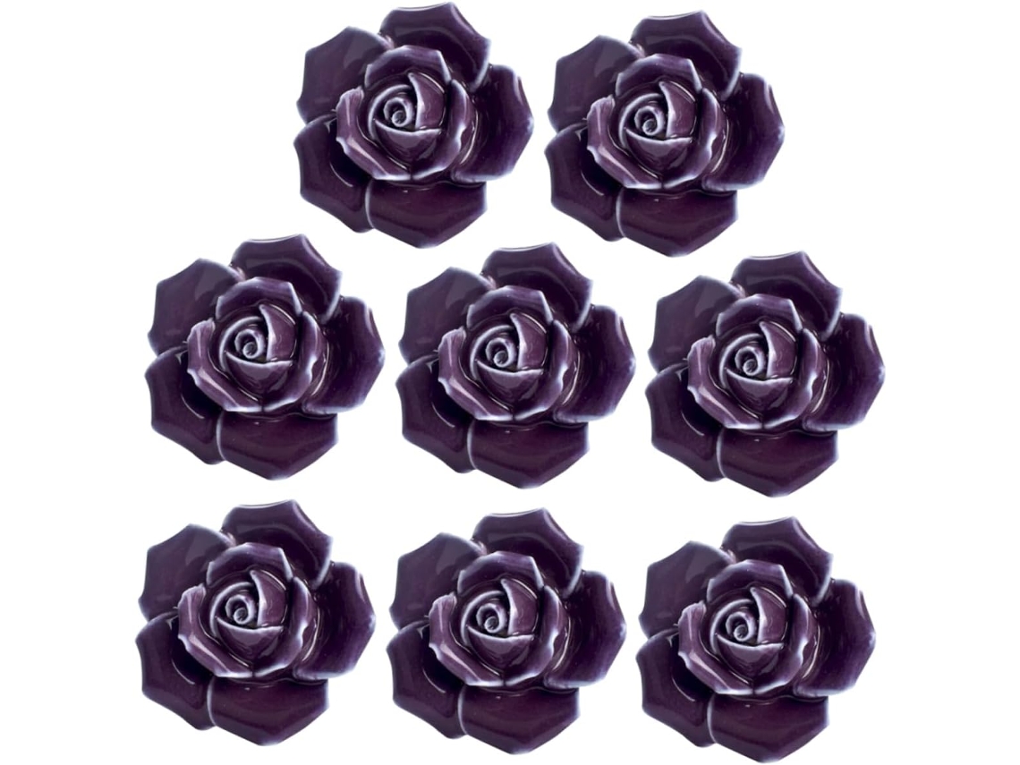 Nuobesty Puxadores De Cerâmica Rosa Para Armário, Cor Roxa, 8 Peças, Furo Único, Para Gavetas E Móveis