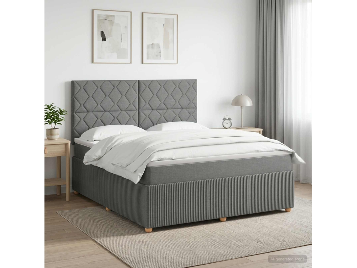 Vidaxl Cama Box Spring Com Colchão Cinzento-escuro 140 X 200 Cm Tecido