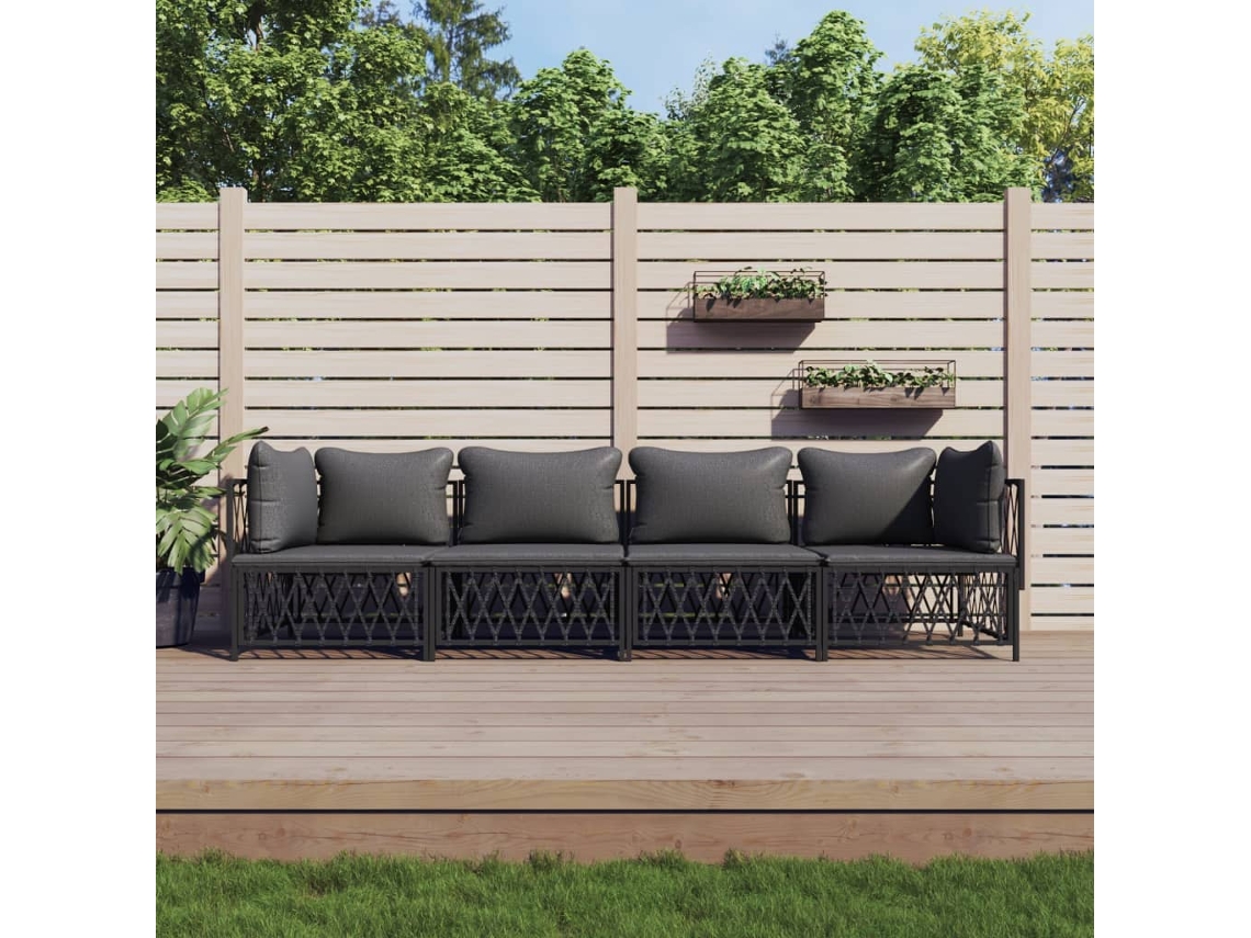 Vidaxl 4 Pcs Conjunto Lounge De Jardim Com Almofadões Aço Antracite