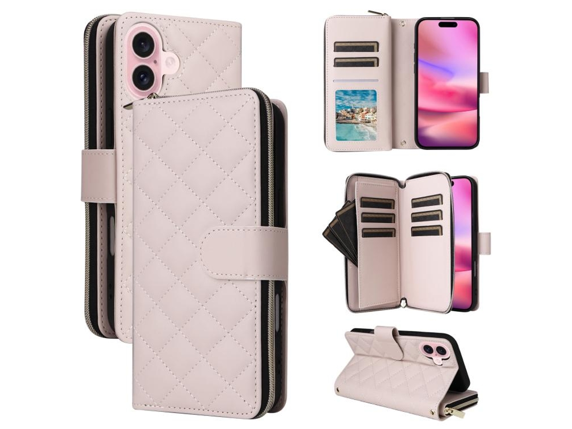 Capa Para Iphone 17 Em Couro Com Zíper Em Formato De Losango E Fivela Com Alça.