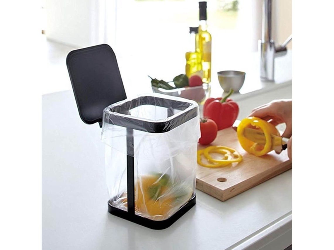 Mini lata de lixo de metal com tampa, lata de lixo pequena com suporte para saco de lixo para casa, cozinha e mesa Slowmoose