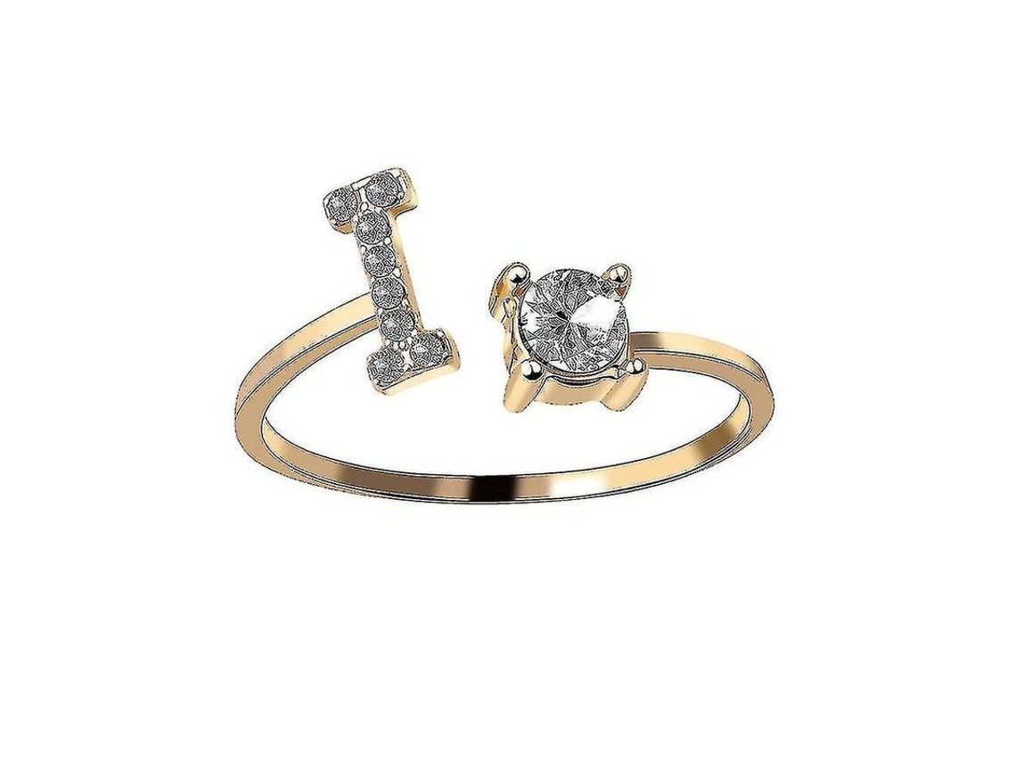 2026 anel Ajustável de Metal Dourado com Letras A z, Iniciais com Cristais para Mulheres e Meninas