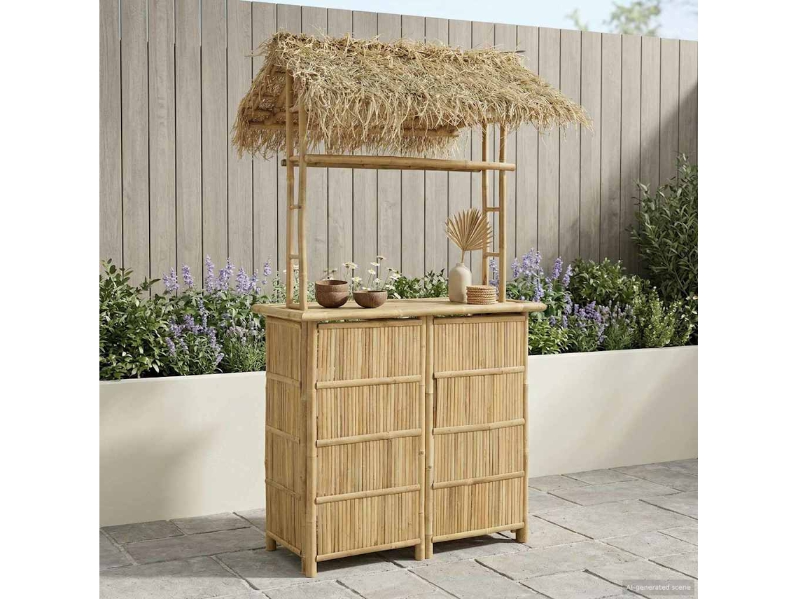 Vidaxl Mesa De Bar Externa Natural 115 X 95 X 215 Cm Bambu