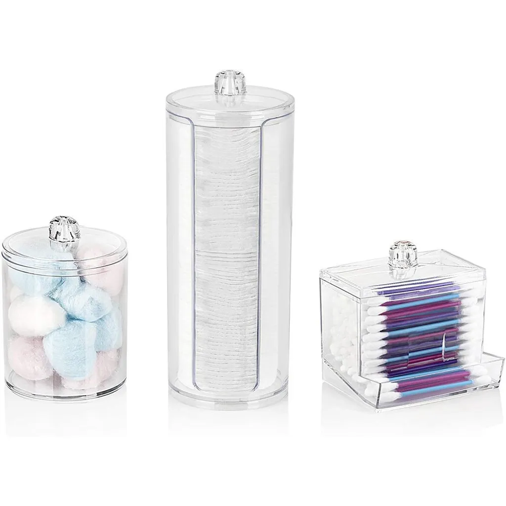 Conjunto Organizador De Maquiagem, Recipiente Para Discos De Algodão E Cotonetes E Caixa Cilíndrica Multifuncional Com Tampa Aquaforge