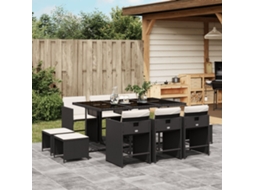 Vidaxl 11 Pcs Conjunto De Jantar P/ Jardim C/ Almofadões Vime Pe Preto