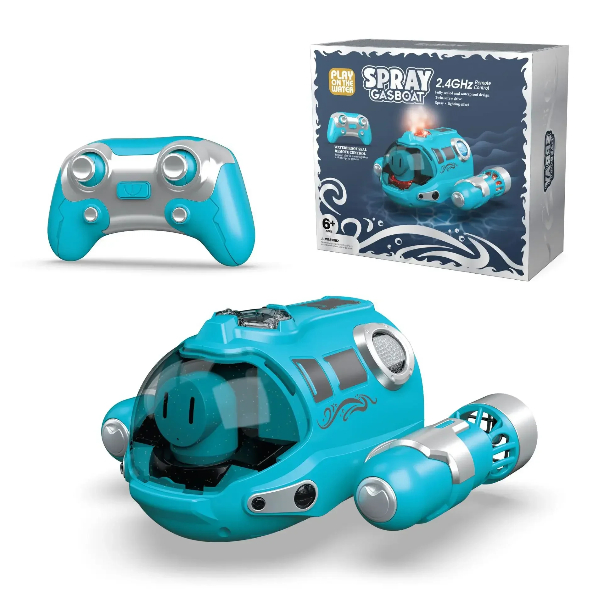 Barco de Controle Remoto com Jato de Água, Adequado para Piscinas e Banheiras, Rádio de Controle Remoto 2.4g, com Luzes. MDUG (azul)