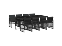 Conjunto de 9 Jantar para Jardim com Almofadões Vime Pe Preto MAISON EXCLUSIVE