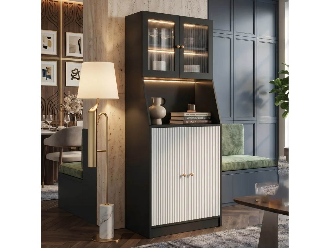 Aparador Alto Preto com Led RGB LAZYSPACE