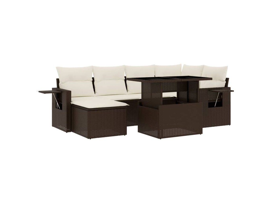 Conjunto de 7 Sofás de Jardim com Almofadões Vime Pe Castanho MAISON EXCLUSIVE (7 pcs)