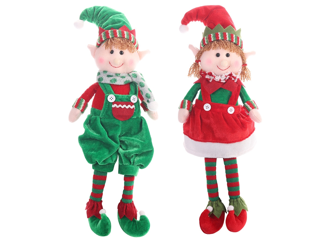 2 Bonecas De Natal Elfo Enfeite Sentadas Pernas Penduradas Presente