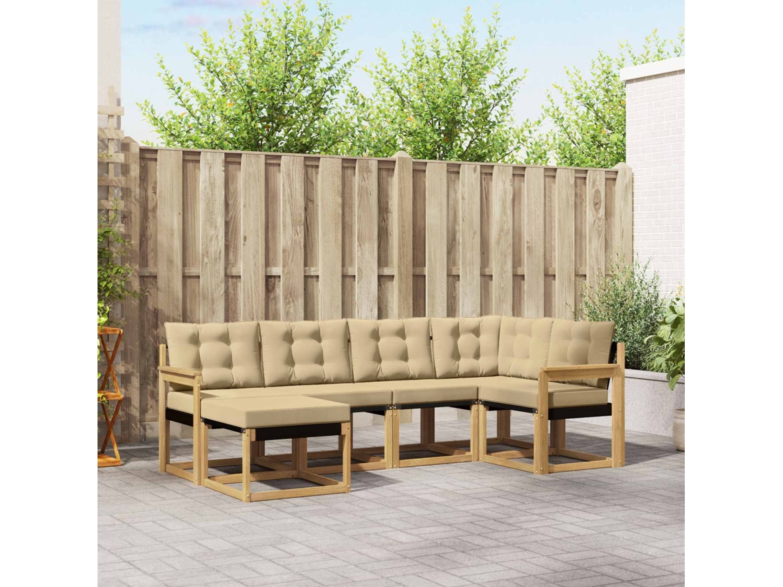 Vidaxl Conjunto De Sofás Para Exterior 6 Unid. Branco E Bege