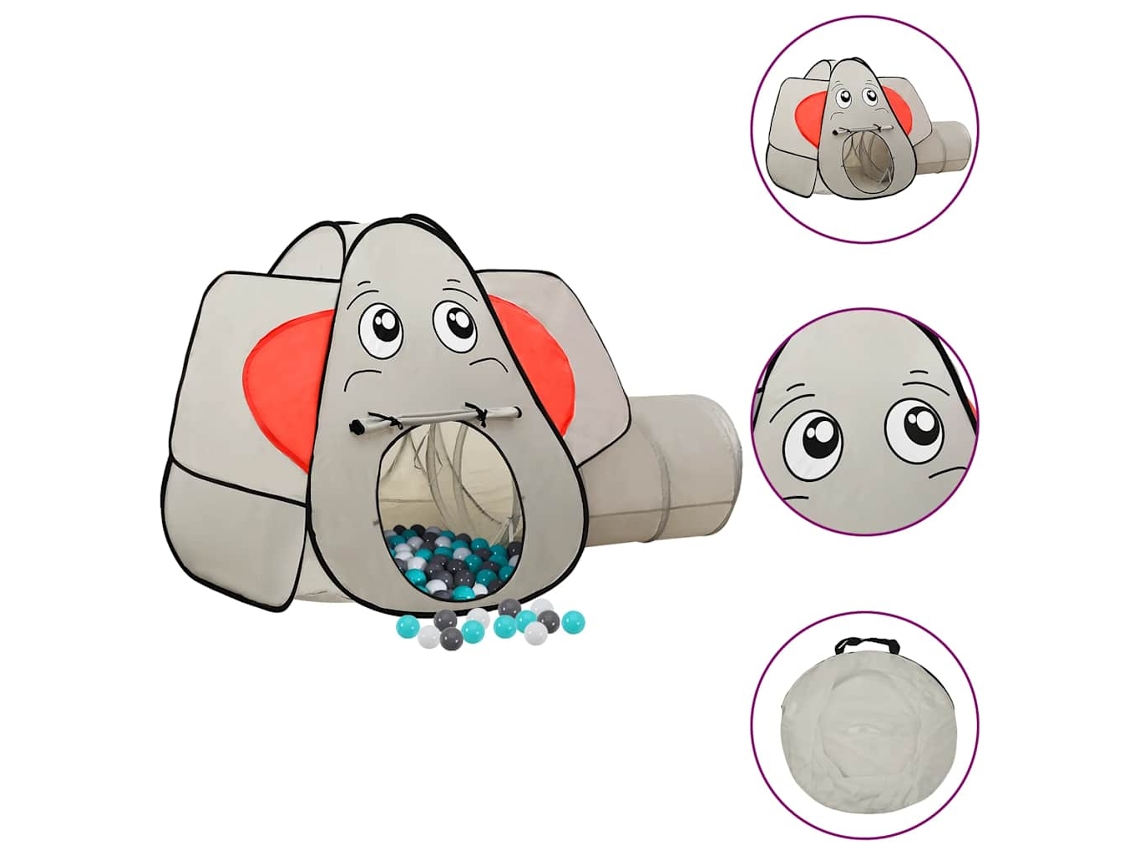 Vidaxl Tenda De Brincar Elefante Com 250 Bolas 174x86x101 Cm Cinzento