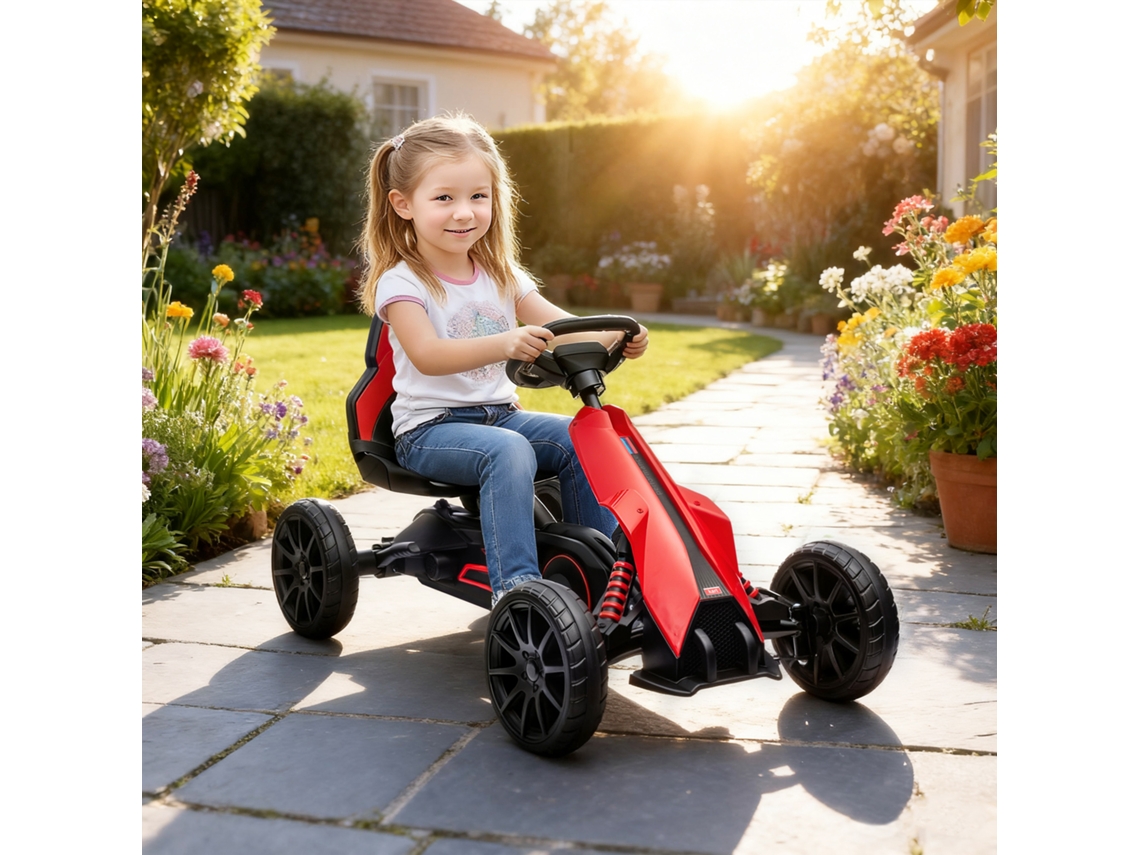 Go Kart A Pedais Para Crianças De 3-8 Anos Com Assento Regulável E Rodas Em Eva, 100x58x58.5 Cm, Vermelho Preto