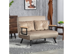 Sofá-cama 3 Em 1 Marrom Claro Em Tecido Com Efeito Veludo, Encosto Ajustável E 2 Almofadas - 102x73x81 Cm