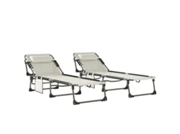 Conjunto 2 Espreguiçadeiras Jardim 5 Posições Apoio Cabeça 200x57cm Creme