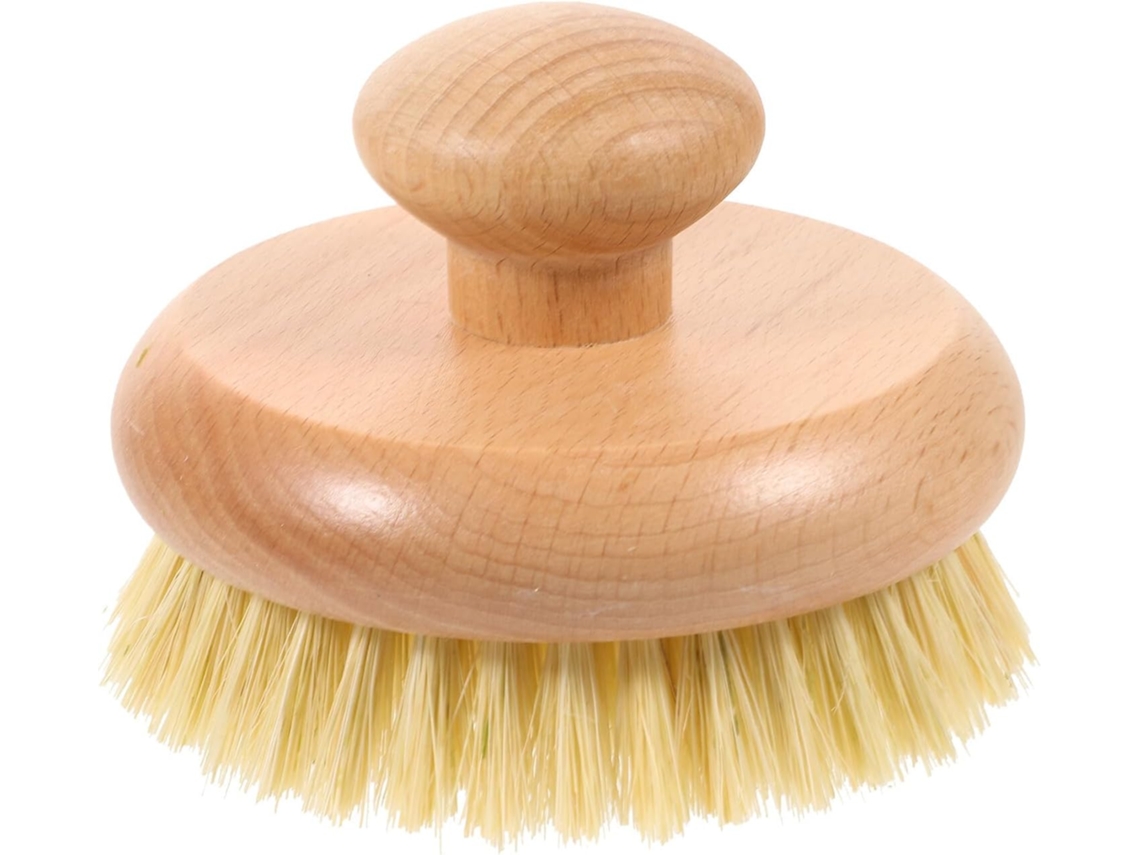 Escova De Banho Compacta E Redonda Zerodeko Com Cerdas Sisal Cabo Madeira Faia Natural Para Massagem Esfoliação Das