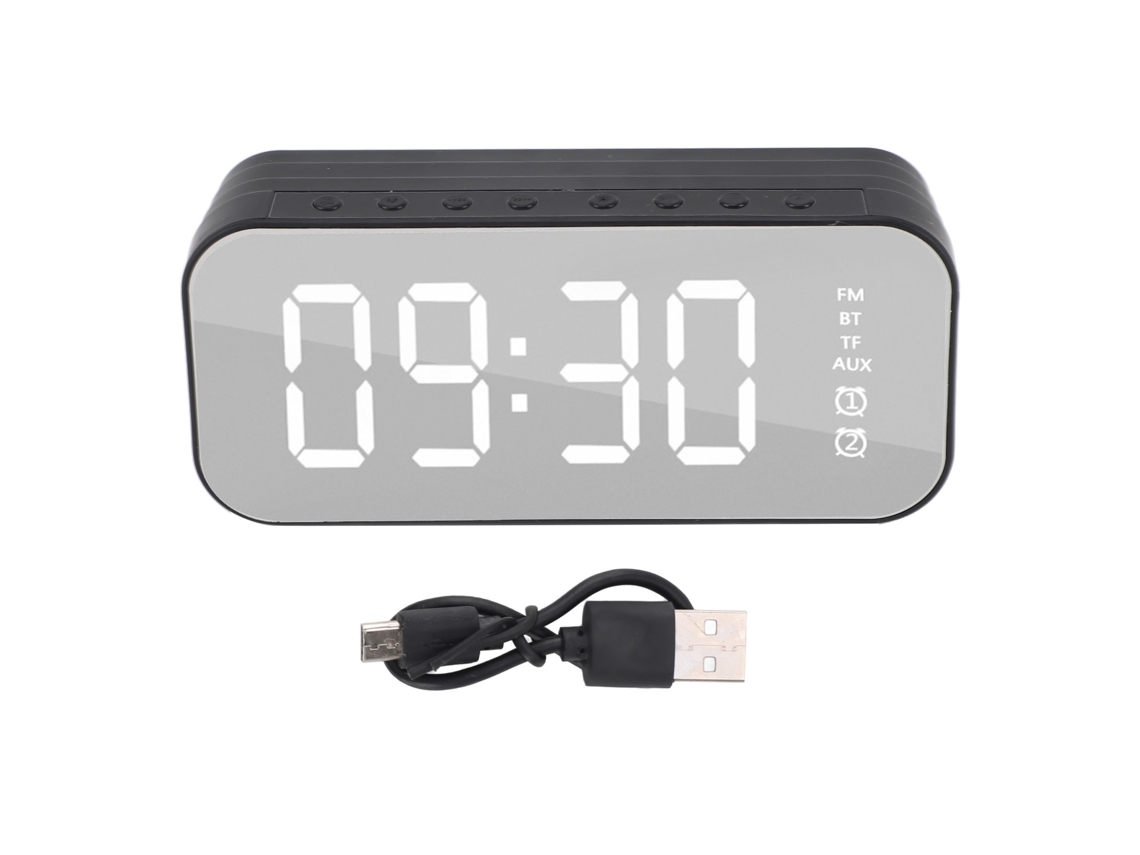 Baok-retro Despertador com Alto-falante Bluetooth, Subwoofer Digital e Espelho para Quarto e Mesa