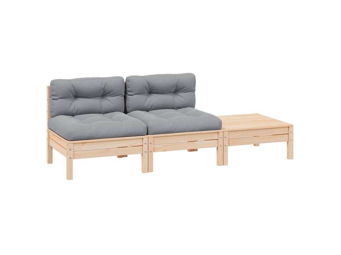 Vidaxl 3 Pcs Conj. Lounge De Jardim C/ Almofadões Cinza Pinho Maciço