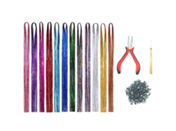 Kit De Fios De Tinsel Para Cabelo 12 Cores 200pcs Com Ferramentas De Extensão