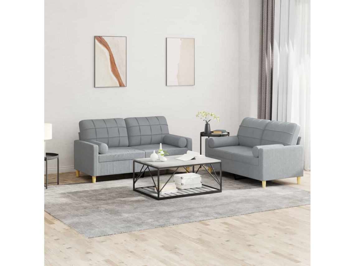 Vidaxl 2 Pcs Conjunto de Sofás com Almofadas Tecido Cinzento claro