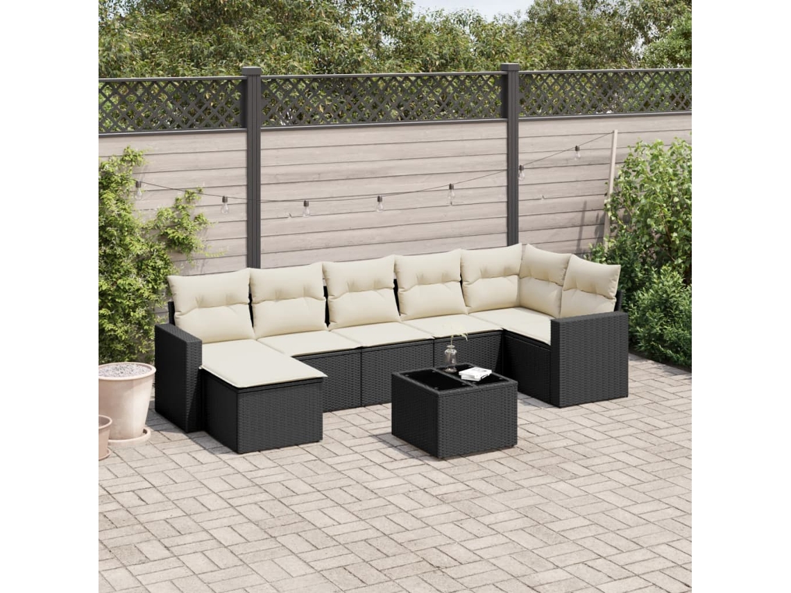 Vidaxl 8 Pcs Conjunto Sofás De Jardim Com Almofadões Vime Pe Preto