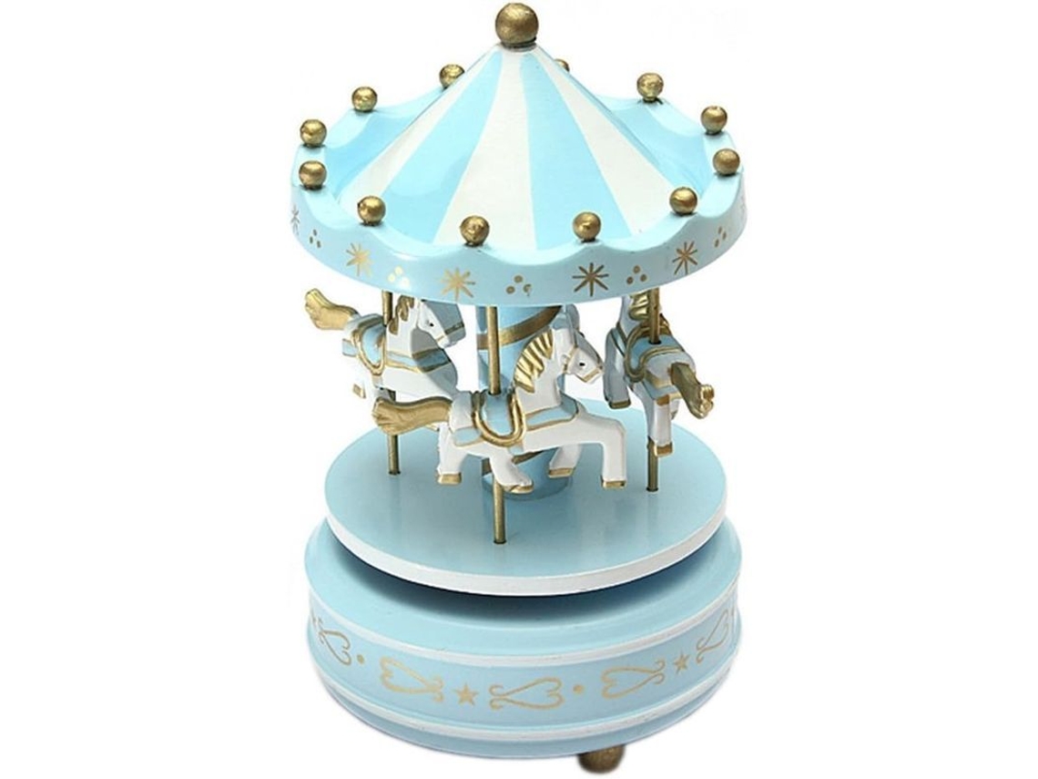 Caballo De Carrusel Clásico Giratorio Con Caja De Música Decoración Hogar Regalo Infantil Azul 2025