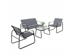 Conjunto de Jardim LAMAISON com Sofá, 2 Poltronas e Mesa de Vidro, Cinza