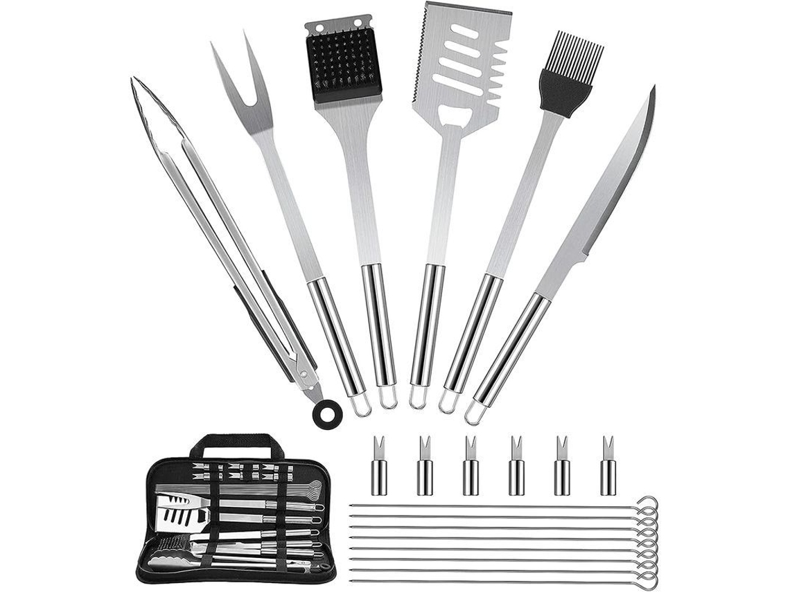 Kit de churrasco Nova Line 21 peças com espátula, espetos, escova