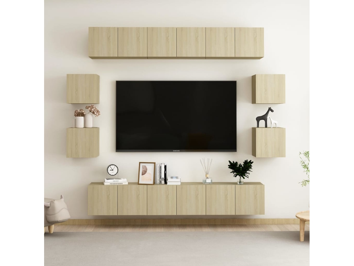10 Pcs Conjunto Móveis Tv | Gabinete De Tv | Armário De Tv Derivados De Madeira Carvalho Sonoma