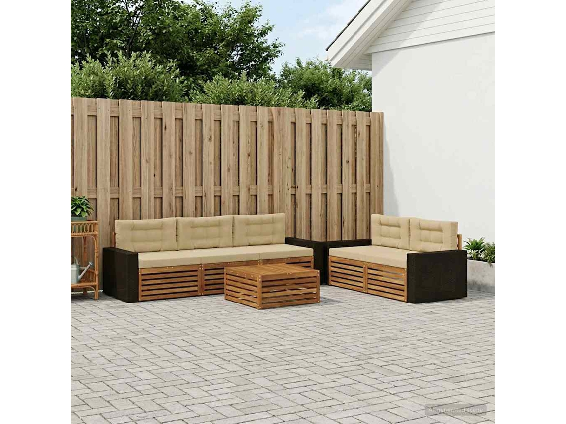Vidaxl Conjunto De Sofás Para Exterior 6 Pcs Natural E Bege