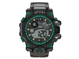 Relógio eletrônico esportivo masculino com LED e mostrador redondo (verde)