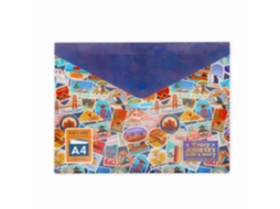 Bolsa para Documentos Fecho Botão A4 Tipo Envelope LEGAMI Fold Order Travel Stickers ''every Journey Tells a Story''